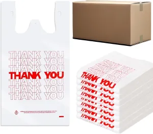 Thank You T-Shirt Bags (300 Count), Plastic - T-Shirt Plastic Bags in Bulk - (11" x 6" x 21") White
