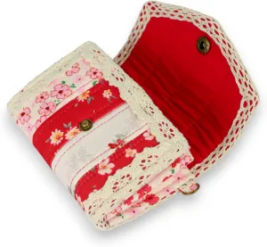 THE ARTISAN'S WHISPER Handmade Floral Fabric Wallet, Vintage Envelope, Handcrafted Patchwork Quilted Wallet, Gift For Her, 100% Handmade Cash Floral Card Case (Red)