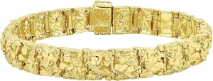 Thick 11mm 14k Yellow Gold Plated Chunky Nugget Textured Link Bracelet