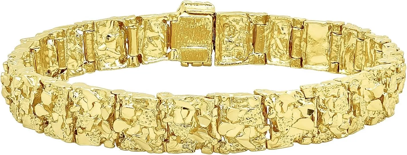 Thick 11mm 14k Yellow Gold Plated Chunky Nugget Textured Link Bracelet