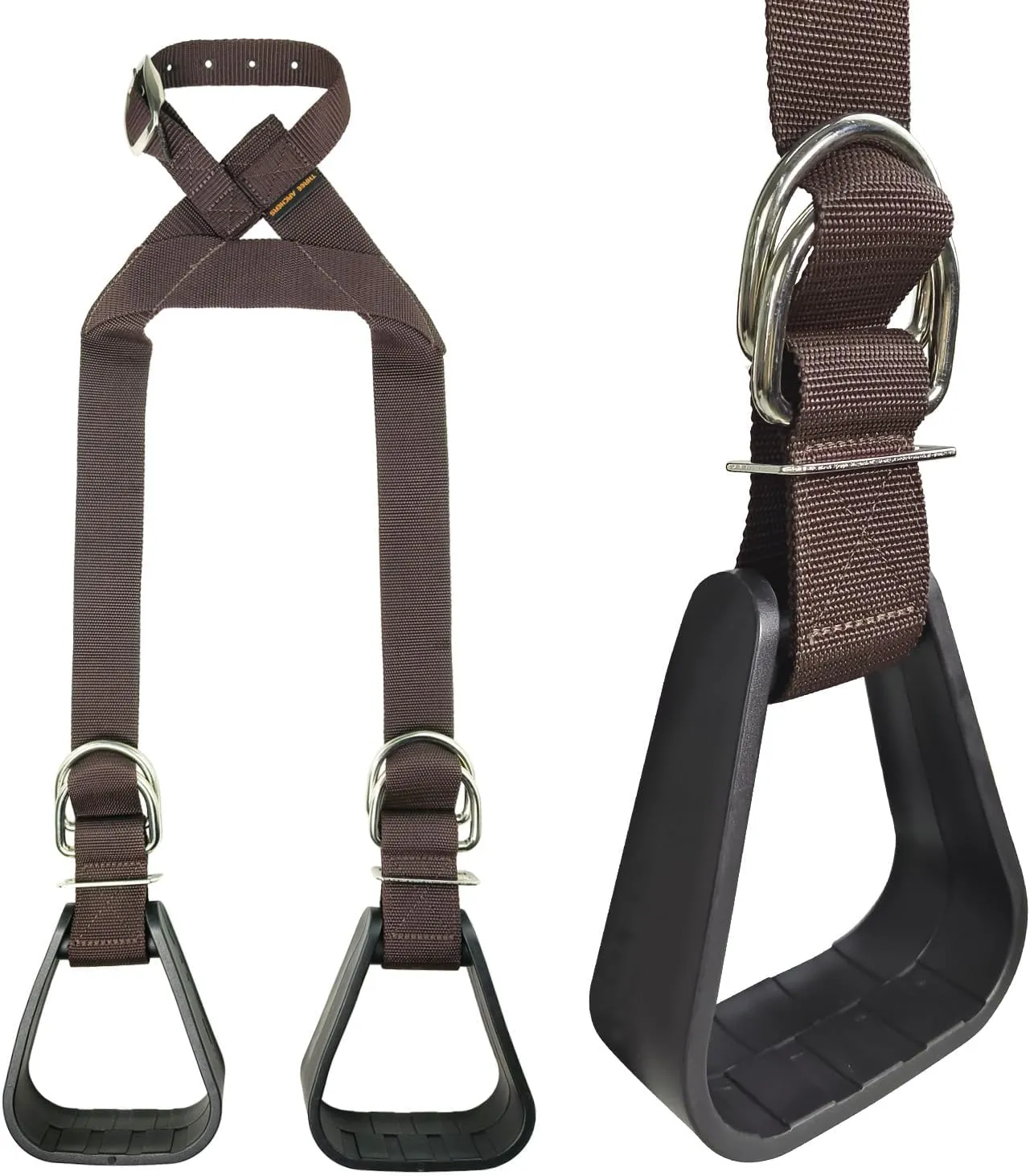 THREE ARCHERS Western Stirrups for Horse Riding - Heavy Duty Nylon Straps & Non-Slip Footbeds | Durable Plastic Equestrian Stirrups for Safety and Comfort | Western Horse Tack, Kids Riding Accessories