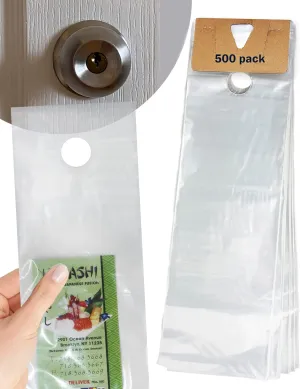 TidyFriend Plastic Door Hanger Bags 6” x 19” (500 Pack), Clear Door Hanger Bags Protects Flyers, Brochures, Printed Materials, Waterproof and Secure for Outdoor Use