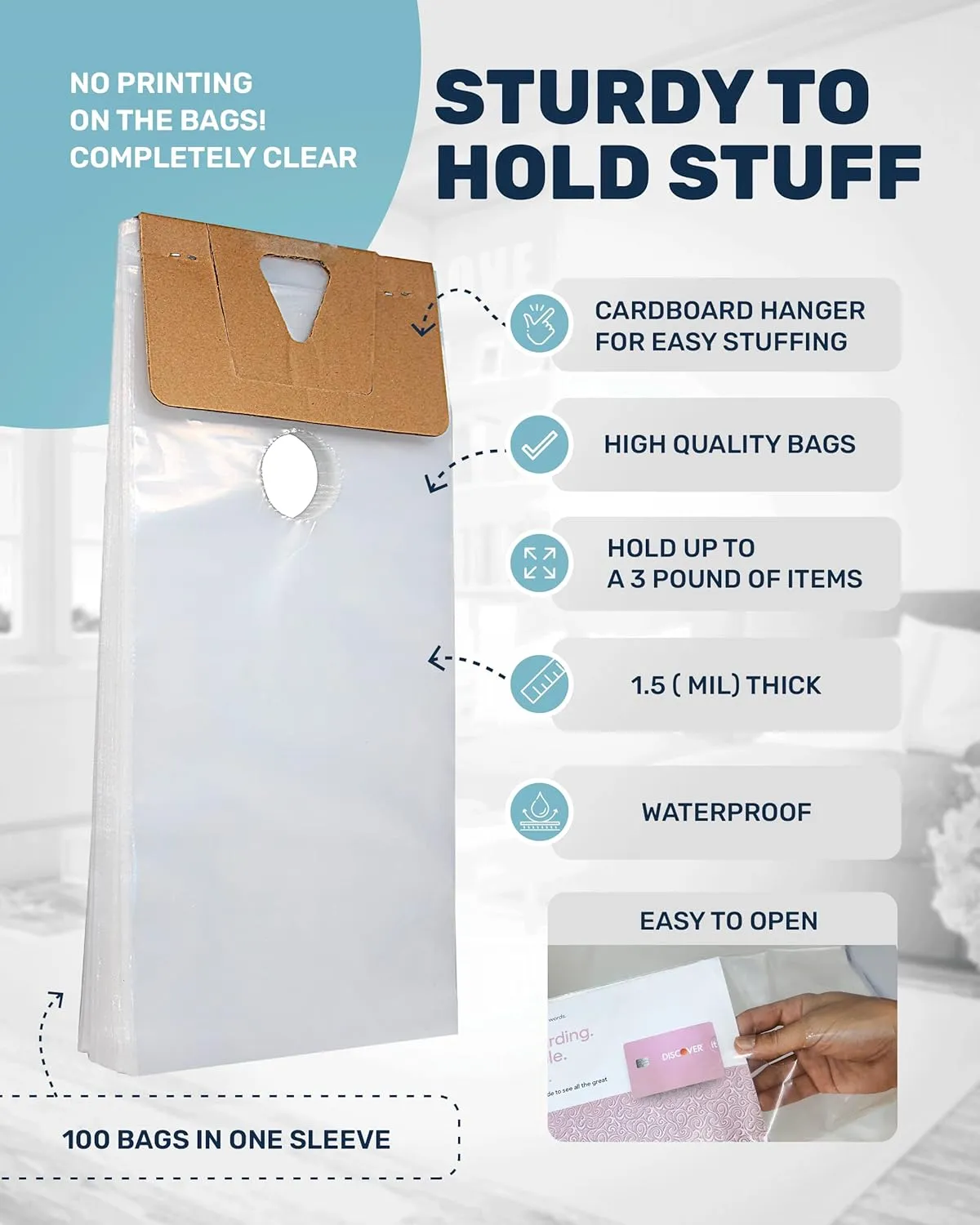 TidyFriend Plastic Door Hanger Bags 6” x 19” (500 Pack), Clear Door Hanger Bags Protects Flyers, Brochures, Printed Materials, Waterproof and Secure for Outdoor Use