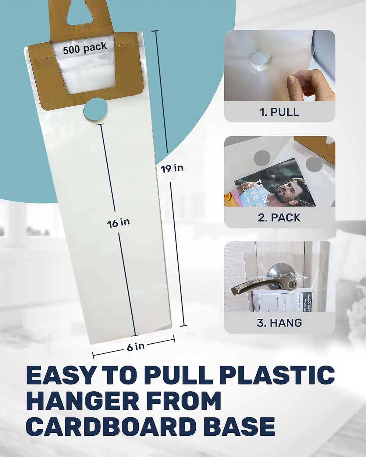 TidyFriend Plastic Door Hanger Bags 6” x 19” (500 Pack), Clear Door Hanger Bags Protects Flyers, Brochures, Printed Materials, Waterproof and Secure for Outdoor Use
