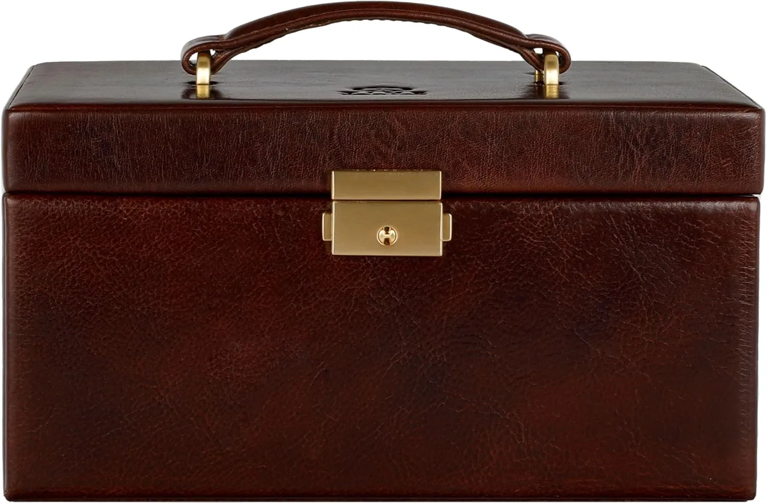 Time Resistance Jewelry Box - Full Grain Leather Jewellery Organizer - Accessories Storage - Key Lock Box for Women (Brown)