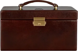 Time Resistance Jewelry Box - Full Grain Leather Jewellery Organizer - Accessories Storage - Key Lock Box for Women (Brown)