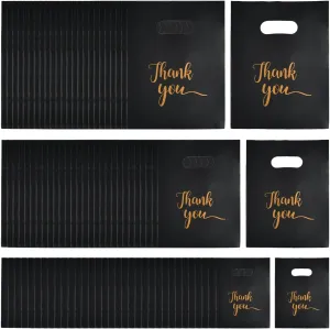 TIMESETL 300Pcs Thank You Bags for Small Business, Merchandise Bags 3 Sizes Shopping Bags with Handles Plastic Retail Shopping Bags Thank You Gift Bags Bulk Die Cut for Boutique, Gifts, Customers