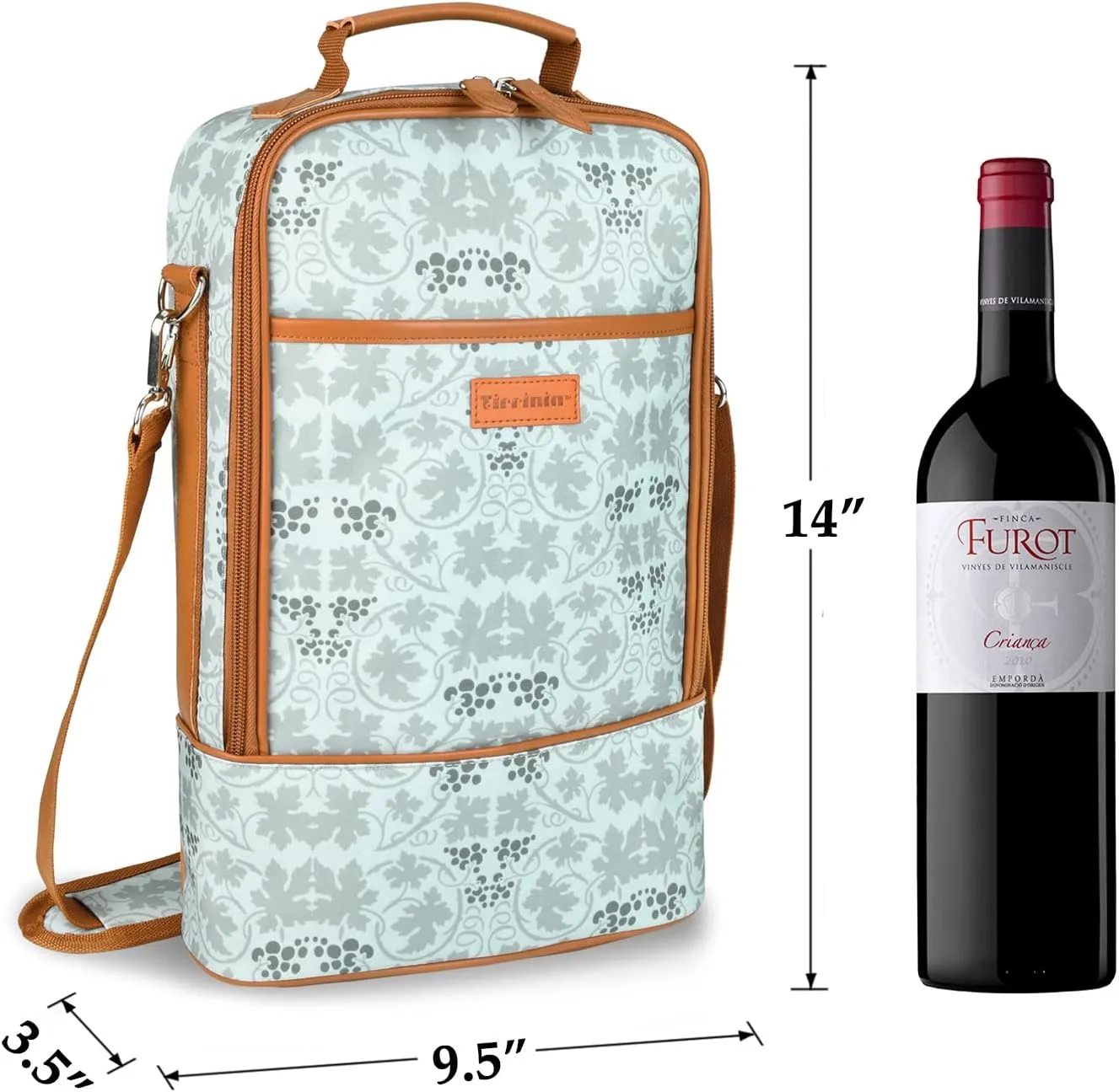 Tirrinia 2 Bottle Insulated Wine Tote Bag - Wine Tumbler Glass Cooler Carrier for BYOB Restaurants, Travel, Park, Beach - Blue & White Strap