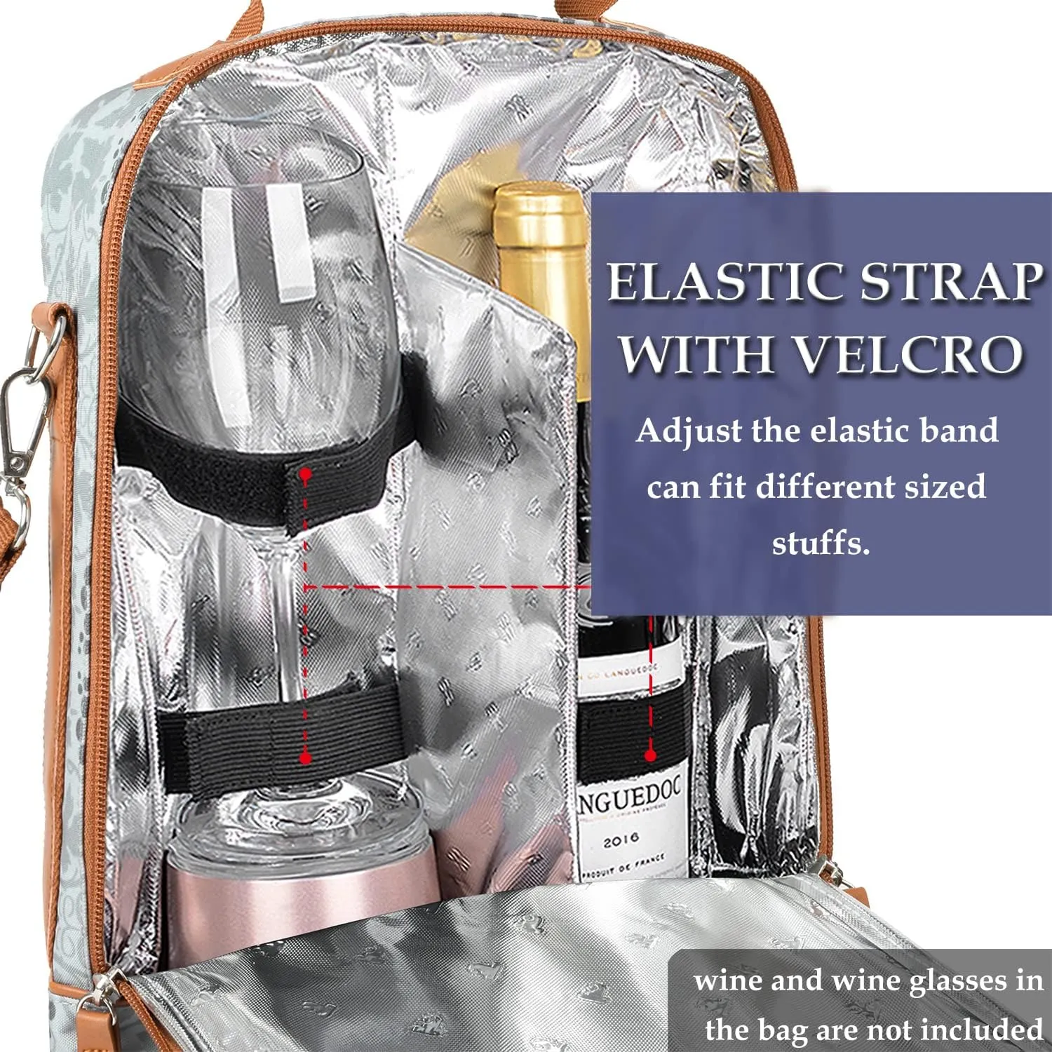 Tirrinia 2 Bottle Insulated Wine Tote Bag - Wine Tumbler Glass Cooler Carrier for BYOB Restaurants, Travel, Park, Beach - Blue & White Strap