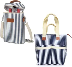 Tirrinia 2 Bottle Wine Tote Bag & 15 L Insulated Cooler Bag, Grocery Cooling Carrier