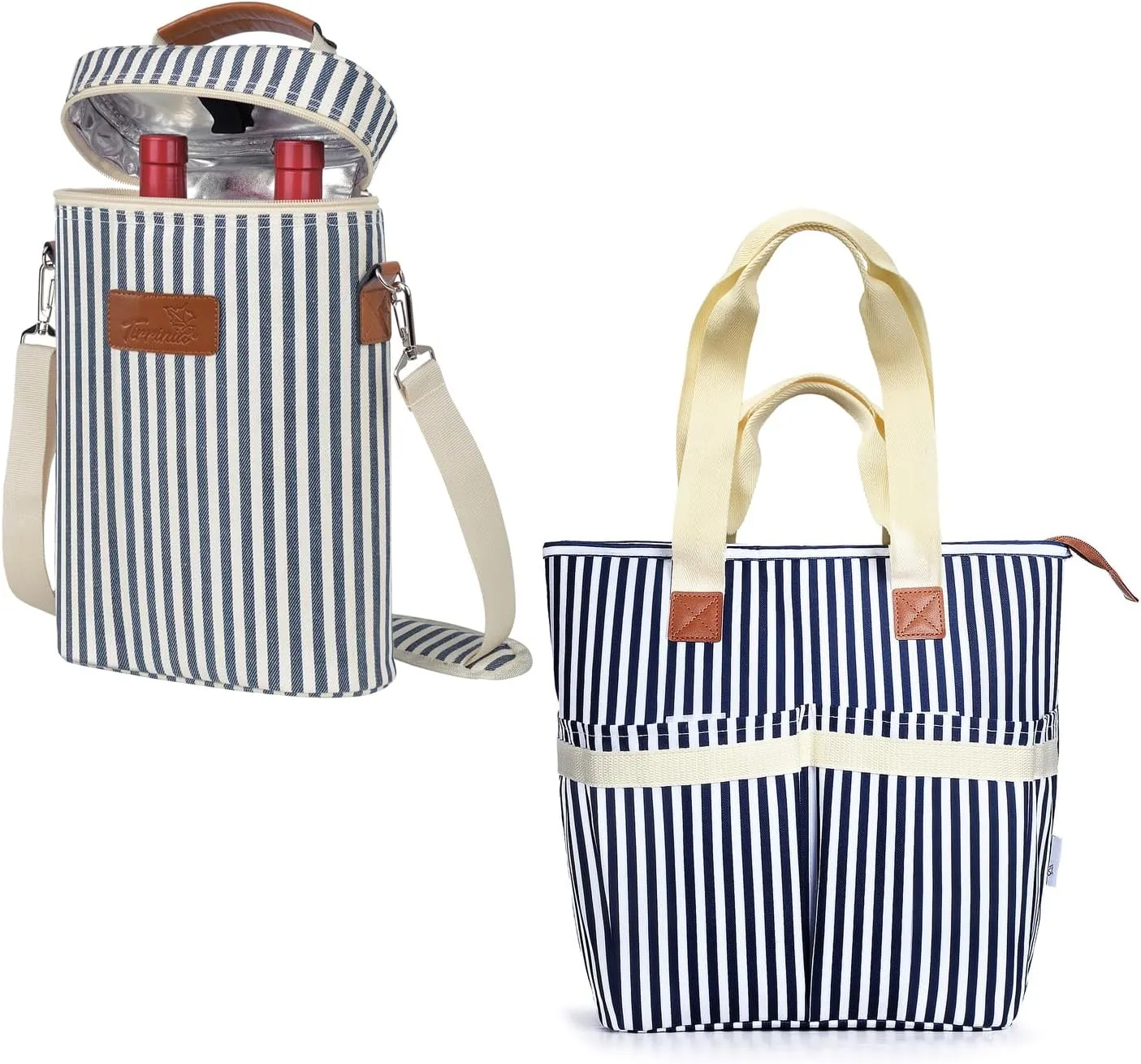 Tirrinia 2 Bottle Wine Tote Bag & 15 L Insulated Cooler Bag, Grocery Cooling Carrier