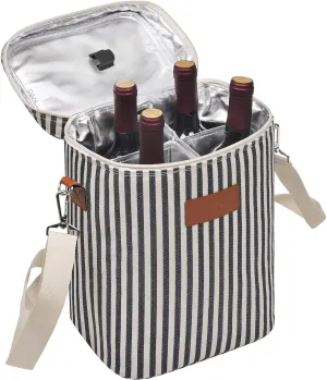 Tirrinia 4 Bottle Leakproof Insulated Wine Carrier Tote Bag - Padded and Portable for Travel, Restaurants, Tastings, Parties - Great Gift for Wine Lovers, Stripe Pattern