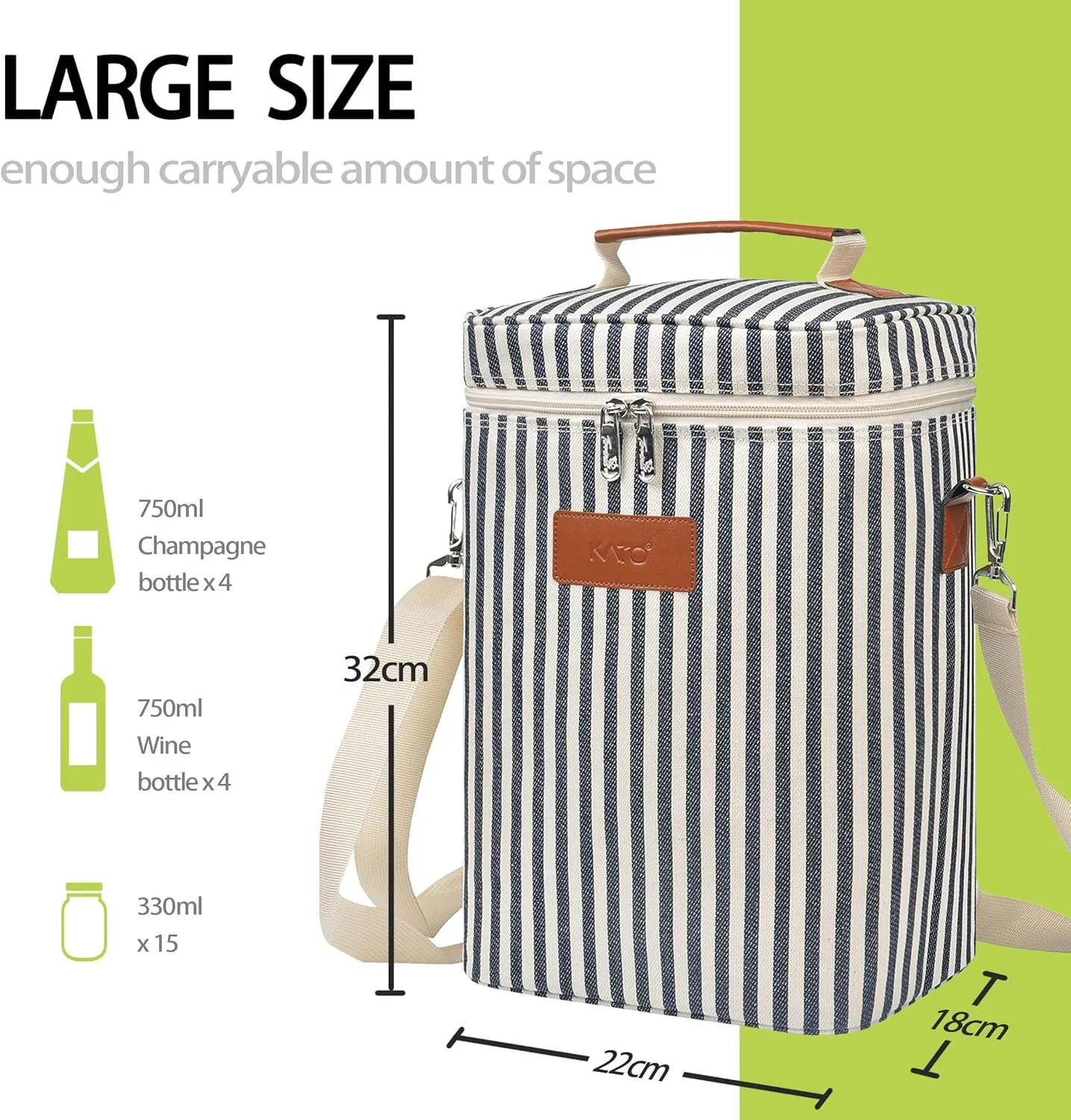 Tirrinia 4 Bottle Leakproof Insulated Wine Carrier Tote Bag - Padded and Portable for Travel, Restaurants, Tastings, Parties - Great Gift for Wine Lovers, Stripe Pattern