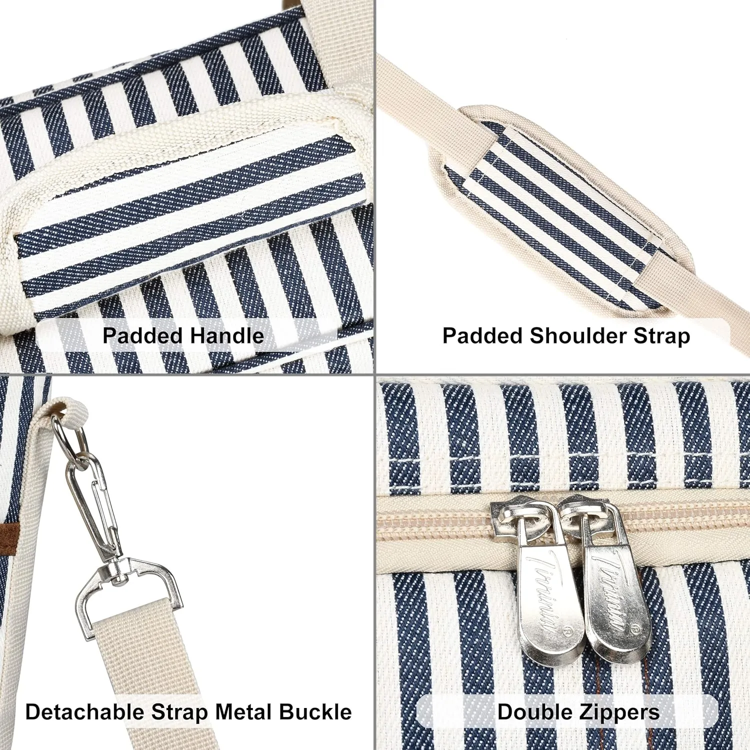 Tirrinia Insulated Wine Gift carrier - 3 Bottle Travel Padded Wine Carry Cooler Tote Bag with Handle and Adjustable Shoulder Strap, Stripe
