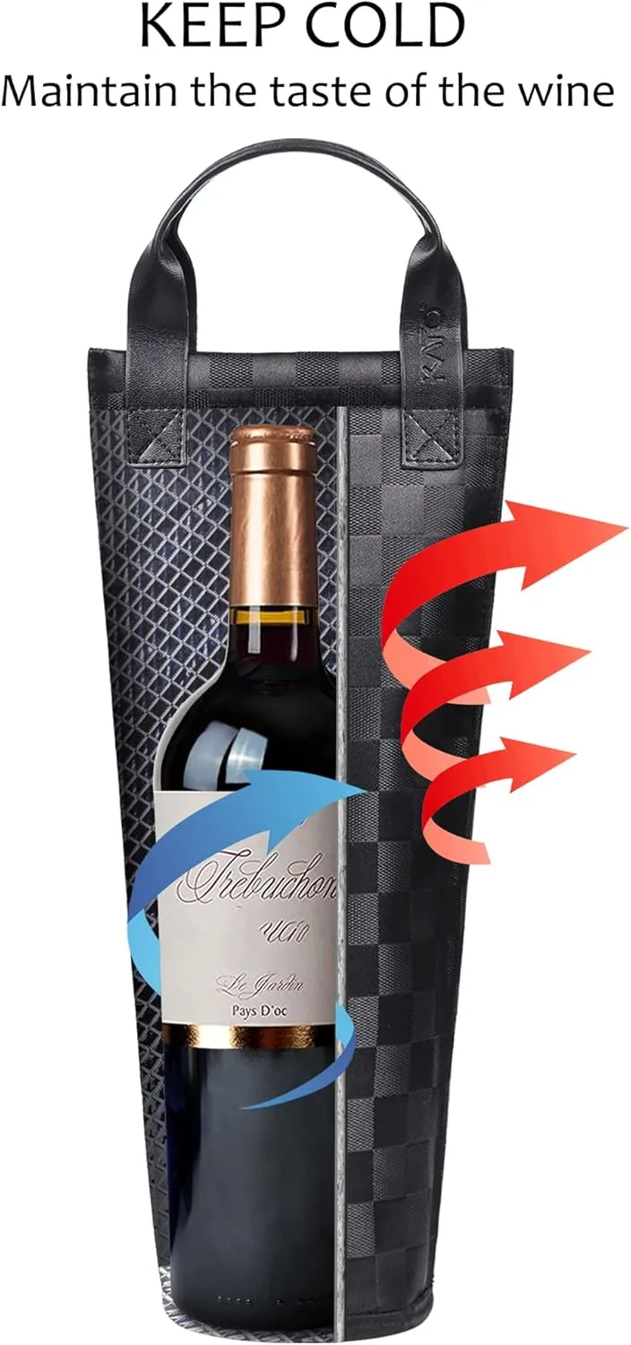 Tirrinia Insulated Wine Tote Carrier, Portable Single Wine Bottle Cooler Bag for Picnic Beach Party Travel -Good Gifts for Wedding Housewarming Wine Lover