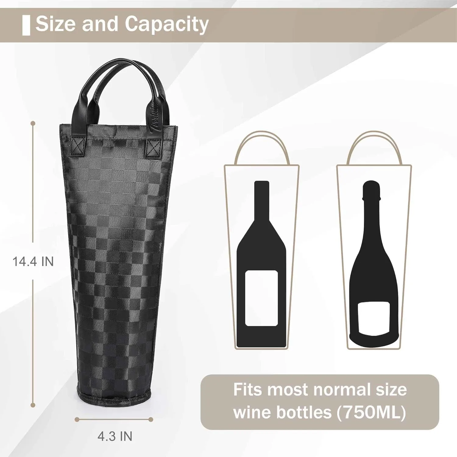 Tirrinia Insulated Wine Tote Carrier, Portable Single Wine Bottle Cooler Bag for Picnic Beach Party Travel -Good Gifts for Wedding Housewarming Wine Lover