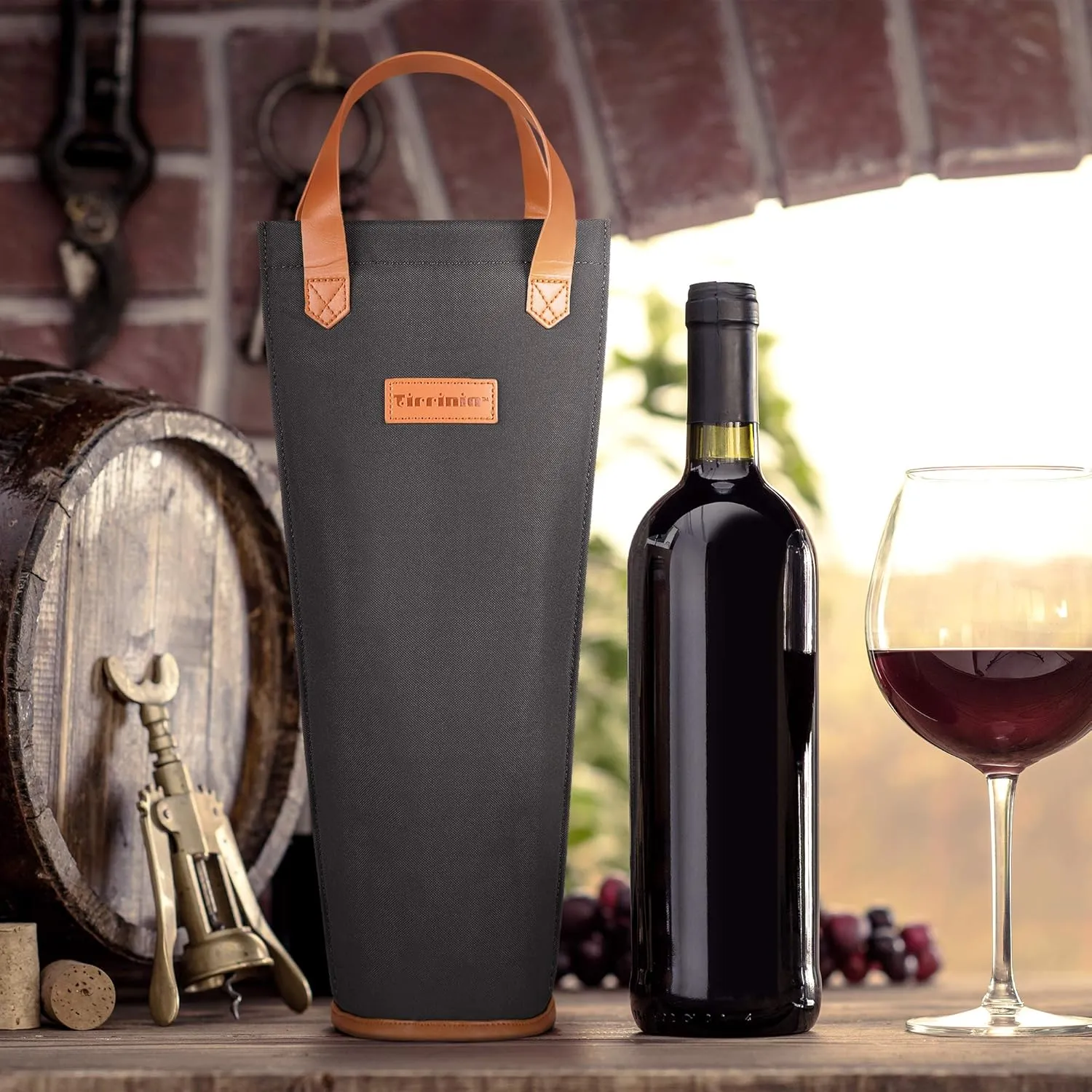 Tirrinia Single Wine Carrier Tote, Insulated Wine Cooler Bag for Travel, Picnic, & Wine Gifts – Thermal Padded Wine Bottle Holder Tote for Men & Women, Wine Gift for Wine Lovers,Black