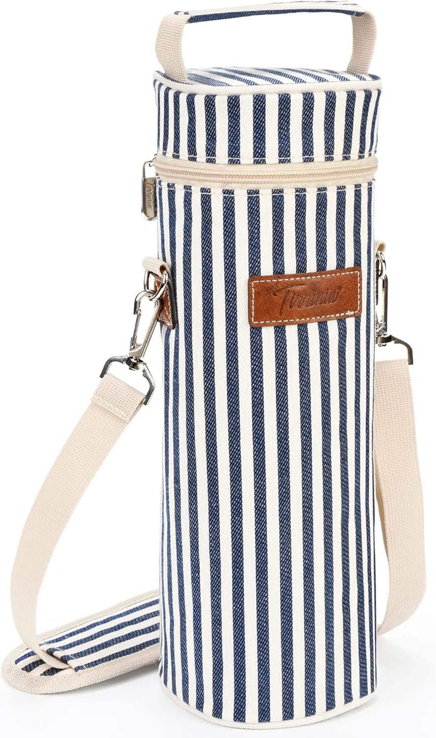 Tirrinia Single Wine Cooler Bags - Insulated & Padded Portable Wine Gift Tote Carrier for Travel, BYOB Restaurant, Wine Tasting, Party, Great Gift for Wine Lover, Blue Stripe