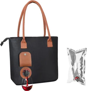 Tirrinia Wine Purse Beach Bag with Hidden Dispenser, Insulated Large Wine Travel Cooler with Wine Bladder – Perfect Wine Gift for Travel, BYOB, Concerts, Sports Events, Pool & Beach, Black