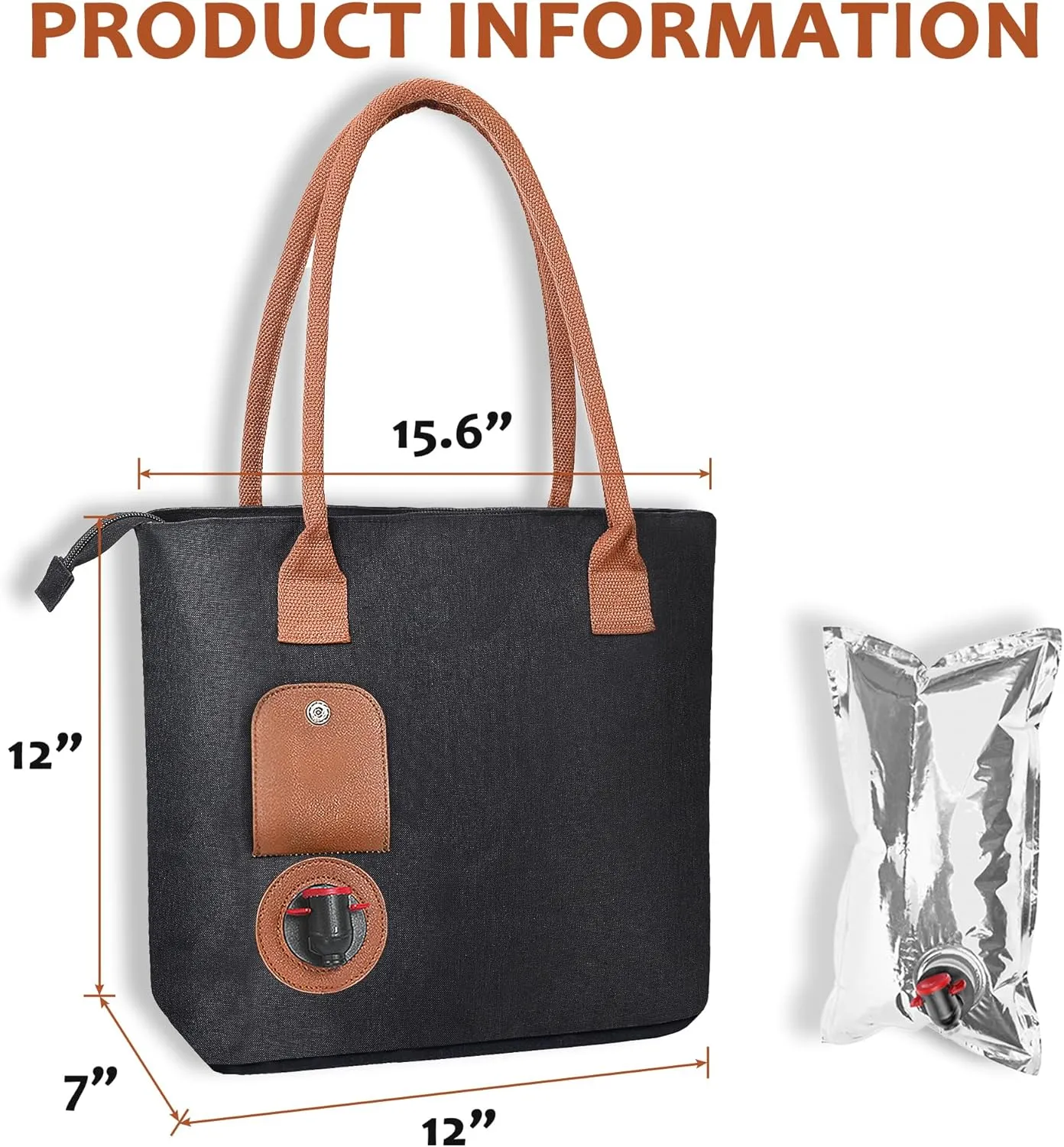 Tirrinia Wine Purse Beach Bag with Hidden Dispenser, Insulated Large Wine Travel Cooler with Wine Bladder – Perfect Wine Gift for Travel, BYOB, Concerts, Sports Events, Pool & Beach, Black