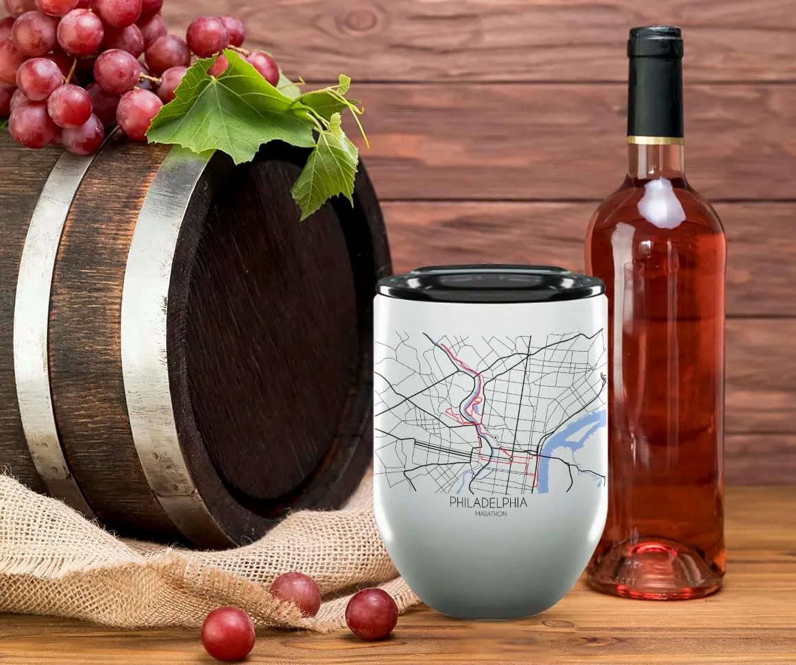 TJ Originals - Marathon Course Route Philadelphia Gifts and Souvenirs Unique Drinkware Race Memento NOVELTY DRINKWARE RANGE Best Map Sporting, Running, Cycling (12oz Wine Tumbler)