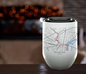 TJ Originals - Marathon Course Route Philadelphia Gifts and Souvenirs Unique Drinkware Race Memento NOVELTY DRINKWARE RANGE Best Map Sporting, Running, Cycling (12oz Wine Tumbler)