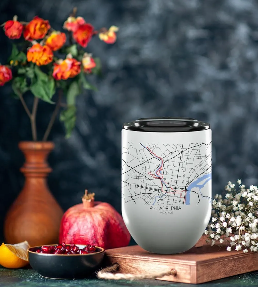 TJ Originals - Marathon Course Route Philadelphia Gifts and Souvenirs Unique Drinkware Race Memento NOVELTY DRINKWARE RANGE Best Map Sporting, Running, Cycling (12oz Wine Tumbler)