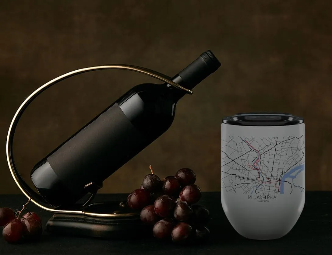 TJ Originals - Marathon Course Route Philadelphia Gifts and Souvenirs Unique Drinkware Race Memento NOVELTY DRINKWARE RANGE Best Map Sporting, Running, Cycling (12oz Wine Tumbler)