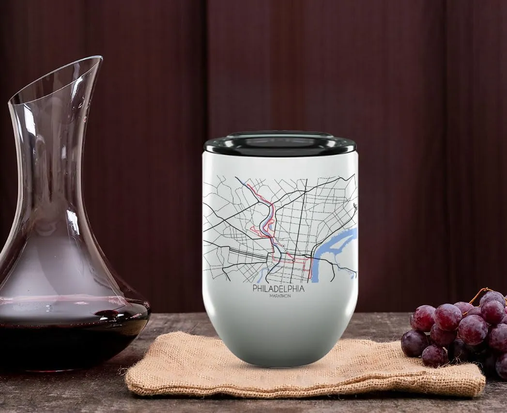 TJ Originals - Marathon Course Route Philadelphia Gifts and Souvenirs Unique Drinkware Race Memento NOVELTY DRINKWARE RANGE Best Map Sporting, Running, Cycling (12oz Wine Tumbler)