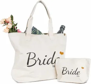 TOPDesign Canvas Tote Bag with Zipper, Bridal Shower Gifts for Bride, Wedding Bachelorette Bride Present