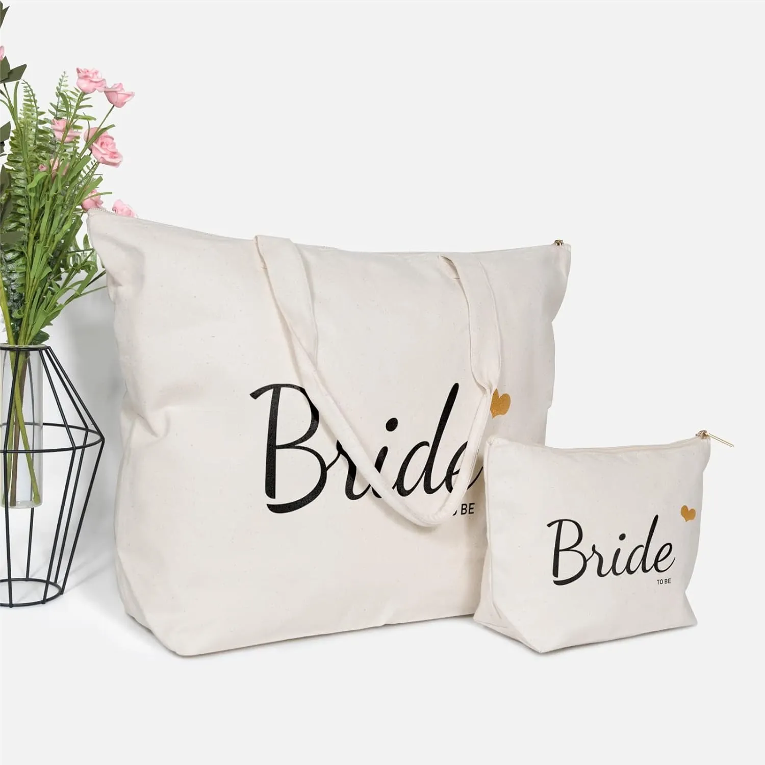 TOPDesign Canvas Tote Bag with Zipper, Bridal Shower Gifts for Bride, Wedding Bachelorette Bride Present