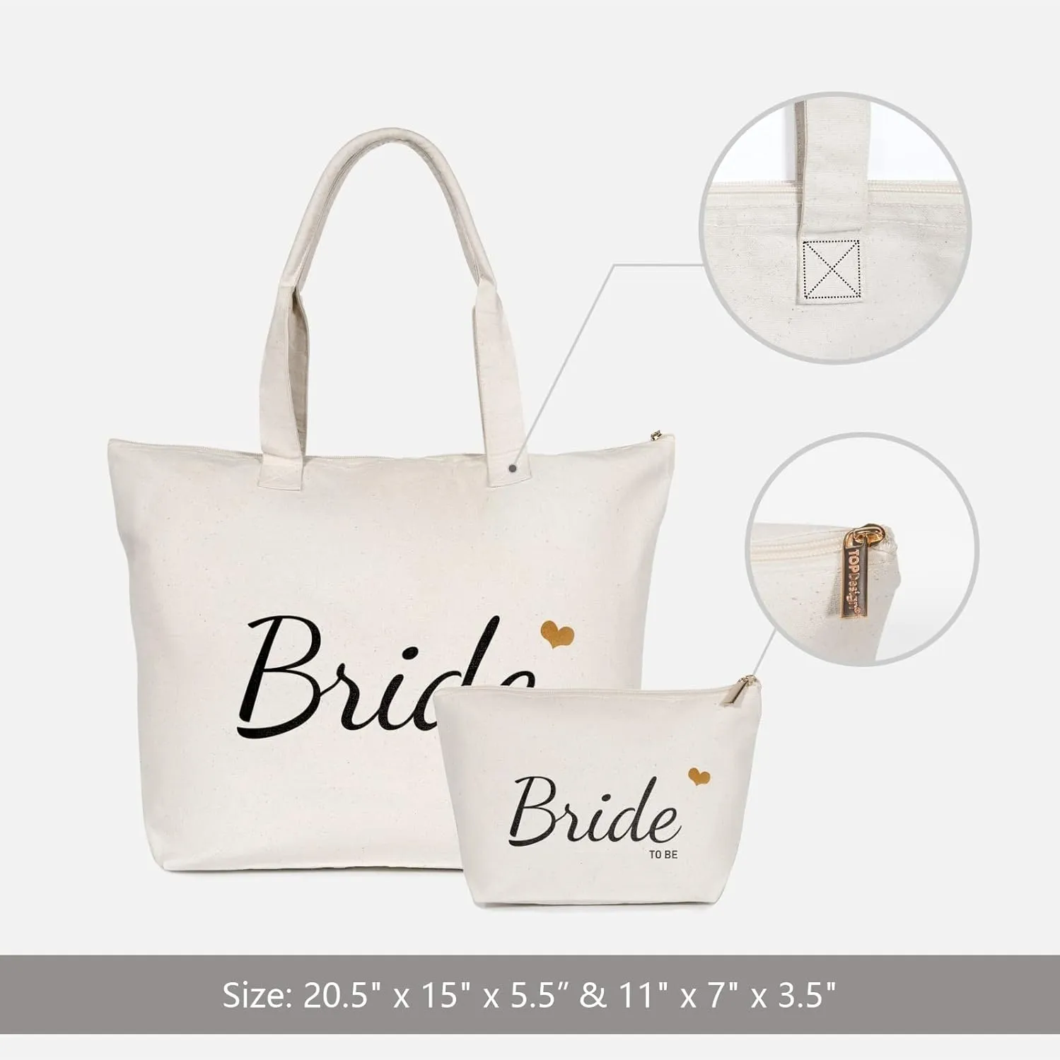 TOPDesign Canvas Tote Bag with Zipper, Bridal Shower Gifts for Bride, Wedding Bachelorette Bride Present