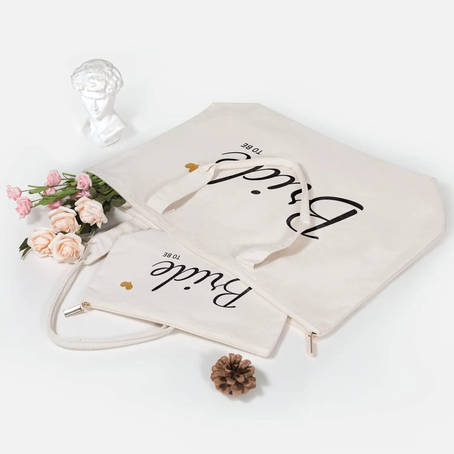 TOPDesign Canvas Tote Bag with Zipper, Bridal Shower Gifts for Bride, Wedding Bachelorette Bride Present