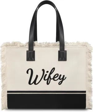 TOPDesign Canvas Tote Wifey Bag, Bride Gifts for Wedding, Bridal Shower, Bachelorette Party, Engagement, Honeymoon-Valentine’s Day Anniversary Present from Husband Groom