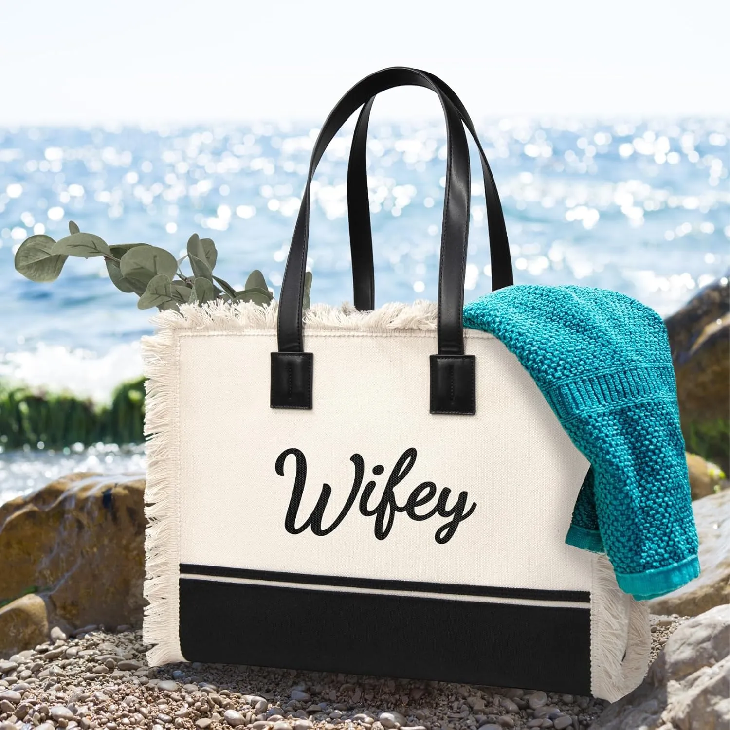 TOPDesign Canvas Tote Wifey Bag, Bride Gifts for Wedding, Bridal Shower, Bachelorette Party, Engagement, Honeymoon-Valentine’s Day Anniversary Present from Husband Groom