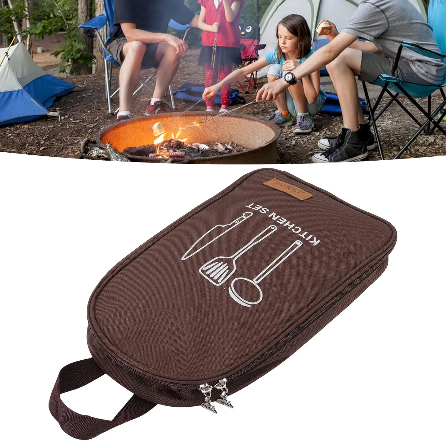 TOPINCN Camping Cookware Travel Storage Bag, Polyester Fabric Large Space Cooking Utensils Pouch, Outdoor Recreation Storage Bag(B)
