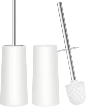 Topsky 2-Pack Closed Toilet Brush Compact Toilet Brush and Holder Plastic Conical Barrel Loo Brush with Replacement Toilet Brush Head (White)