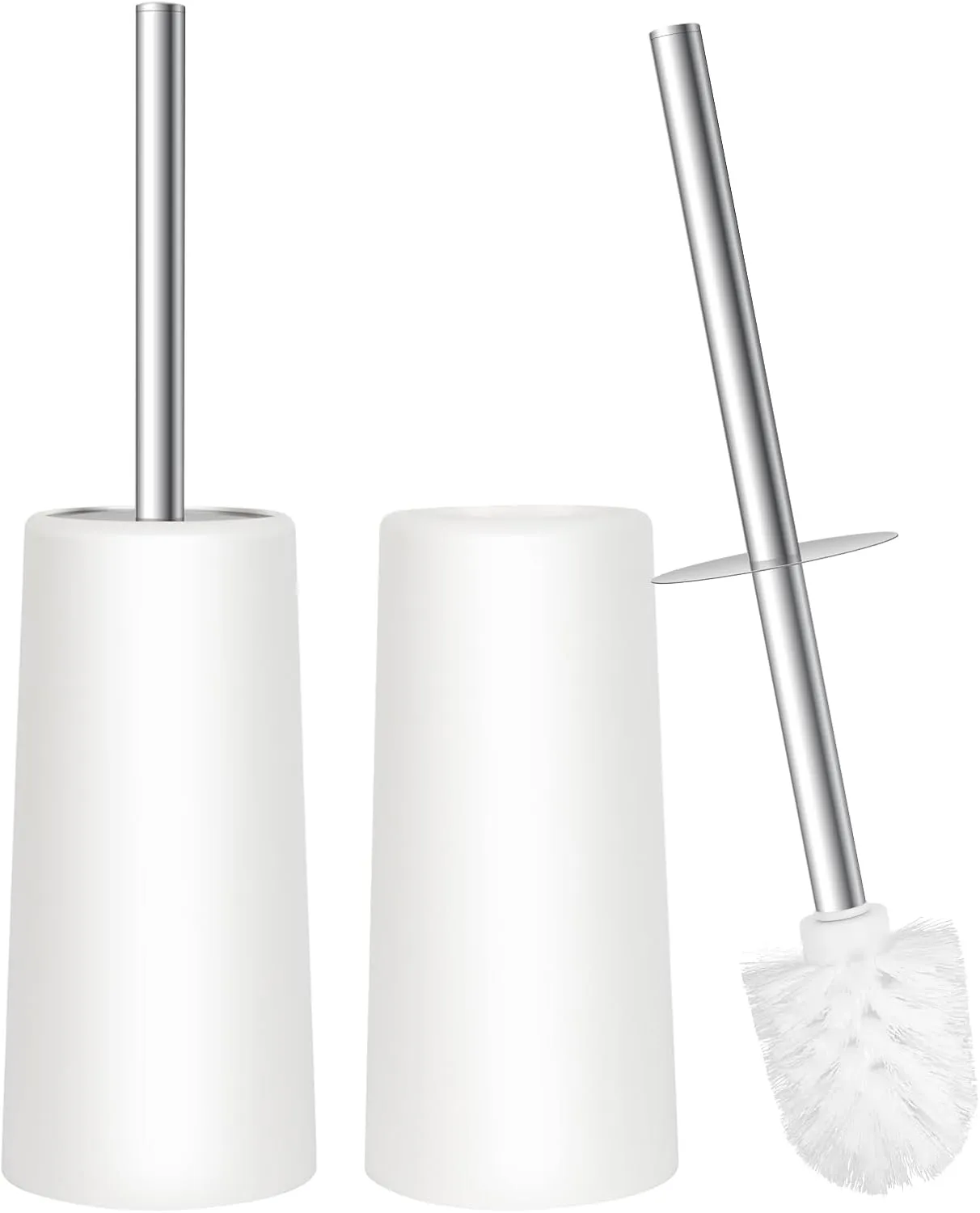 Topsky 2-Pack Closed Toilet Brush Compact Toilet Brush and Holder Plastic Conical Barrel Loo Brush with Replacement Toilet Brush Head (White)