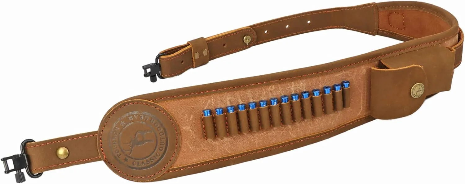 TOURBON Gun Sling with .22 Shell Holder, Rifle Sling Ammo Bandolier, Adjustable Shoulder Strap for Hunting Shooting