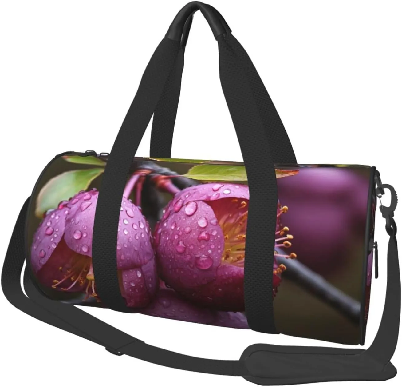 Travel Duffle Bag Lightweight Sports Gym Bag for Men Women Foldable Carry on Weekender Overnight Bag Blooming Plum Canvas Sport Duffel Bag for Yoga Business Trip