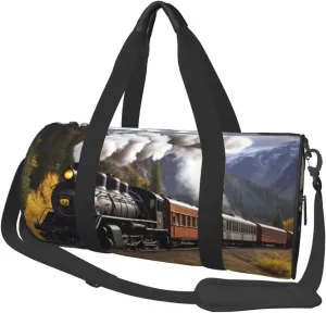 Travel Duffle Bag Lightweight Sports Gym Bag for Men Women Foldable Carry on Weekender Overnight Bag Steam Locomotive Train Canvas Sport Duffel Bag for Yoga Business Trip