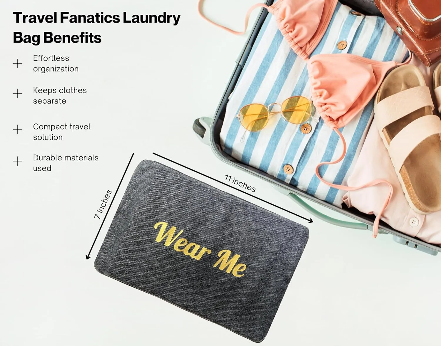 Travel Fanatics Wear Me, Wash Me Bag – 2-Sided Travel Laundry Bag with Stylish Design – Lightweight, Portable, and Durable Laundry Organizer for Clean and Dirty Clothes