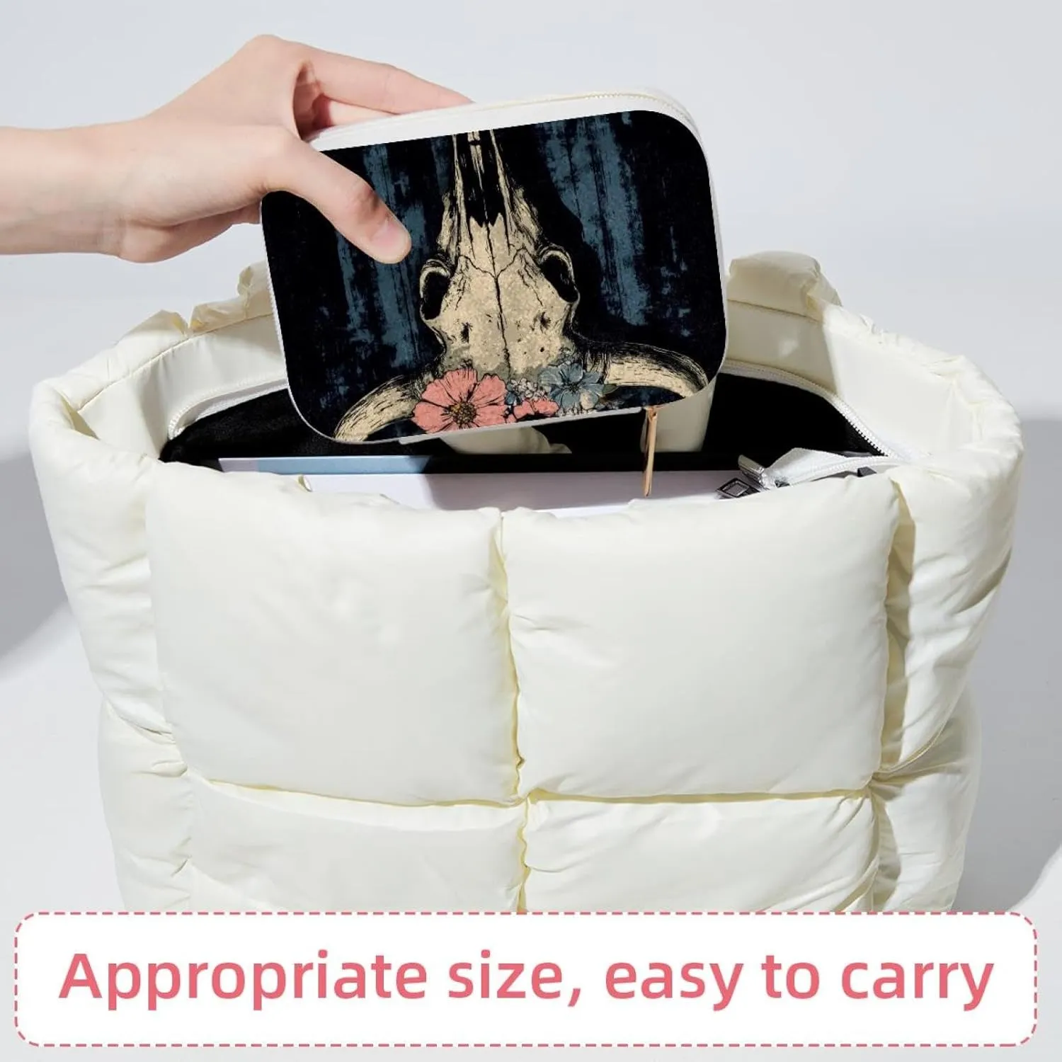 Travel Jewelry Box for Women Girls, Western Skull Floral Flower Bones Jewelry Organizer Case for Necklace, Stud Earrings, Ring, Bracelets Storage Boxes