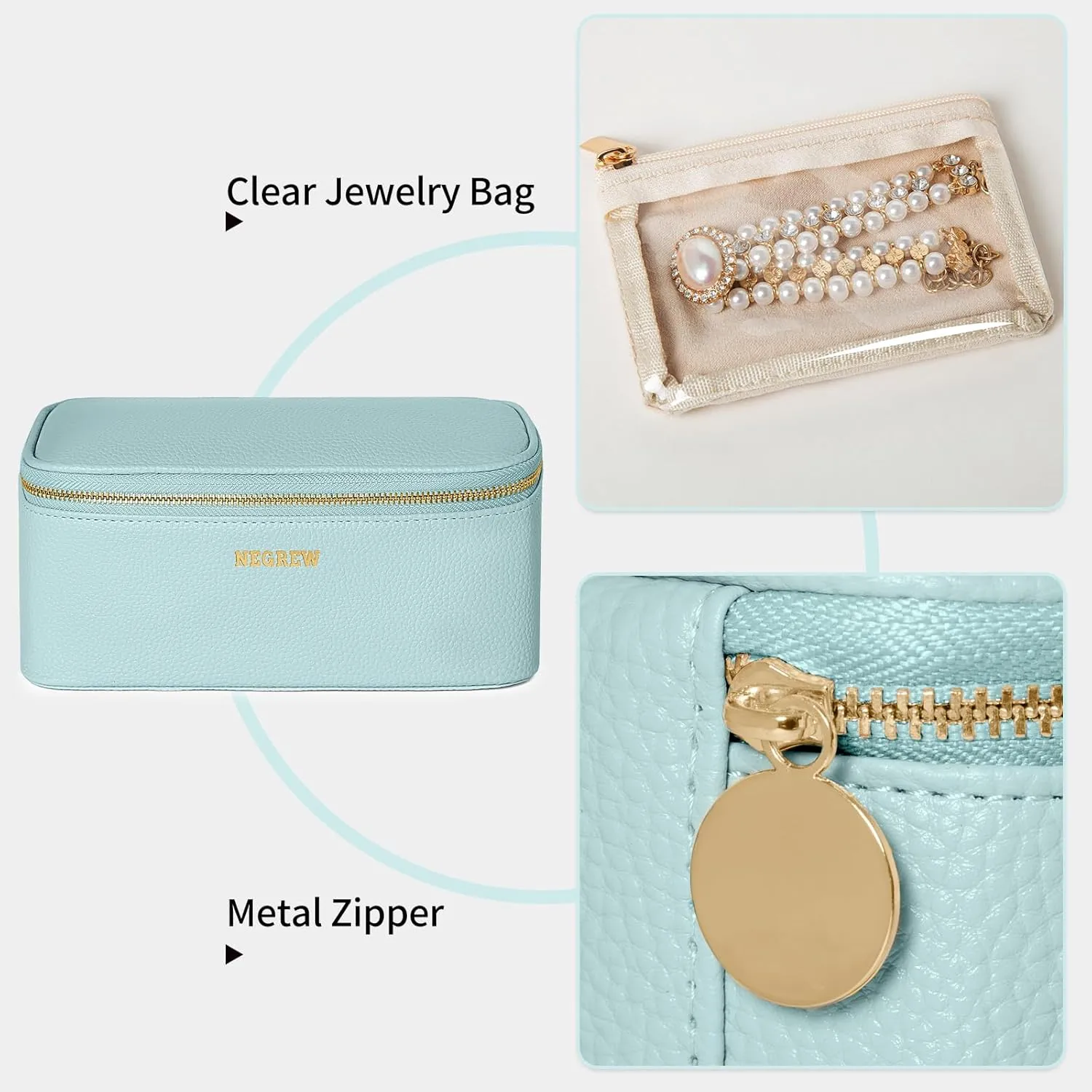 Travel Jewelry Box with 12 Jewelry Bags, Leather Jewelry Organizer Case for Women Girl for Necklace Earring Bracelet Ring, Jewelry Holder Organizer Box,Wedding Birthday Gift Idea (Blue)