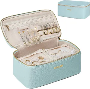 Travel Jewelry Box with 12 Jewelry Bags, Leather Jewelry Organizer Case for Women Girl for Necklace Earring Bracelet Ring, Jewelry Holder Organizer Box,Wedding Birthday Gift Idea (Blue)