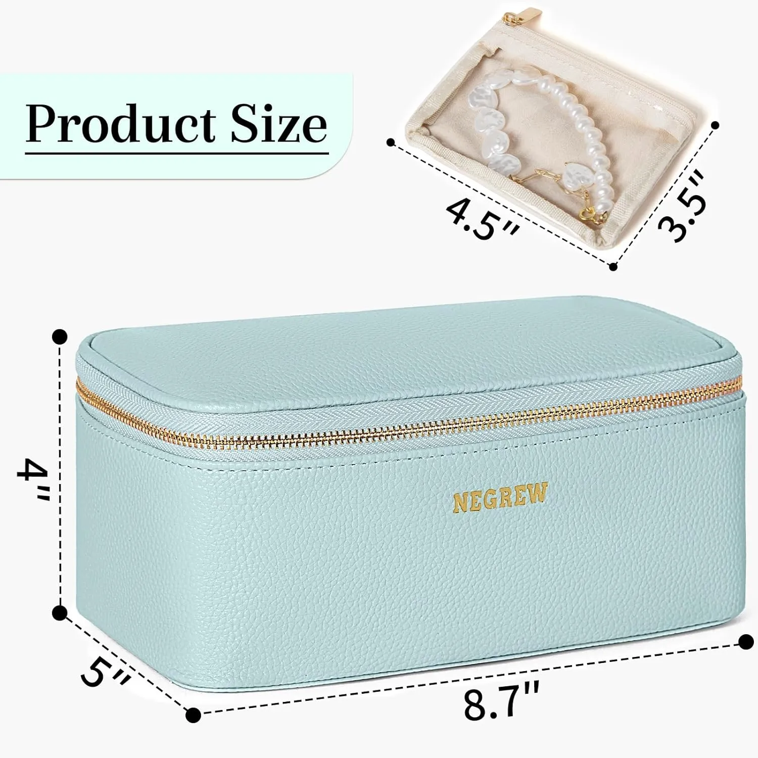 Travel Jewelry Box with 12 Jewelry Bags, Leather Jewelry Organizer Case for Women Girl for Necklace Earring Bracelet Ring, Jewelry Holder Organizer Box,Wedding Birthday Gift Idea (Blue)