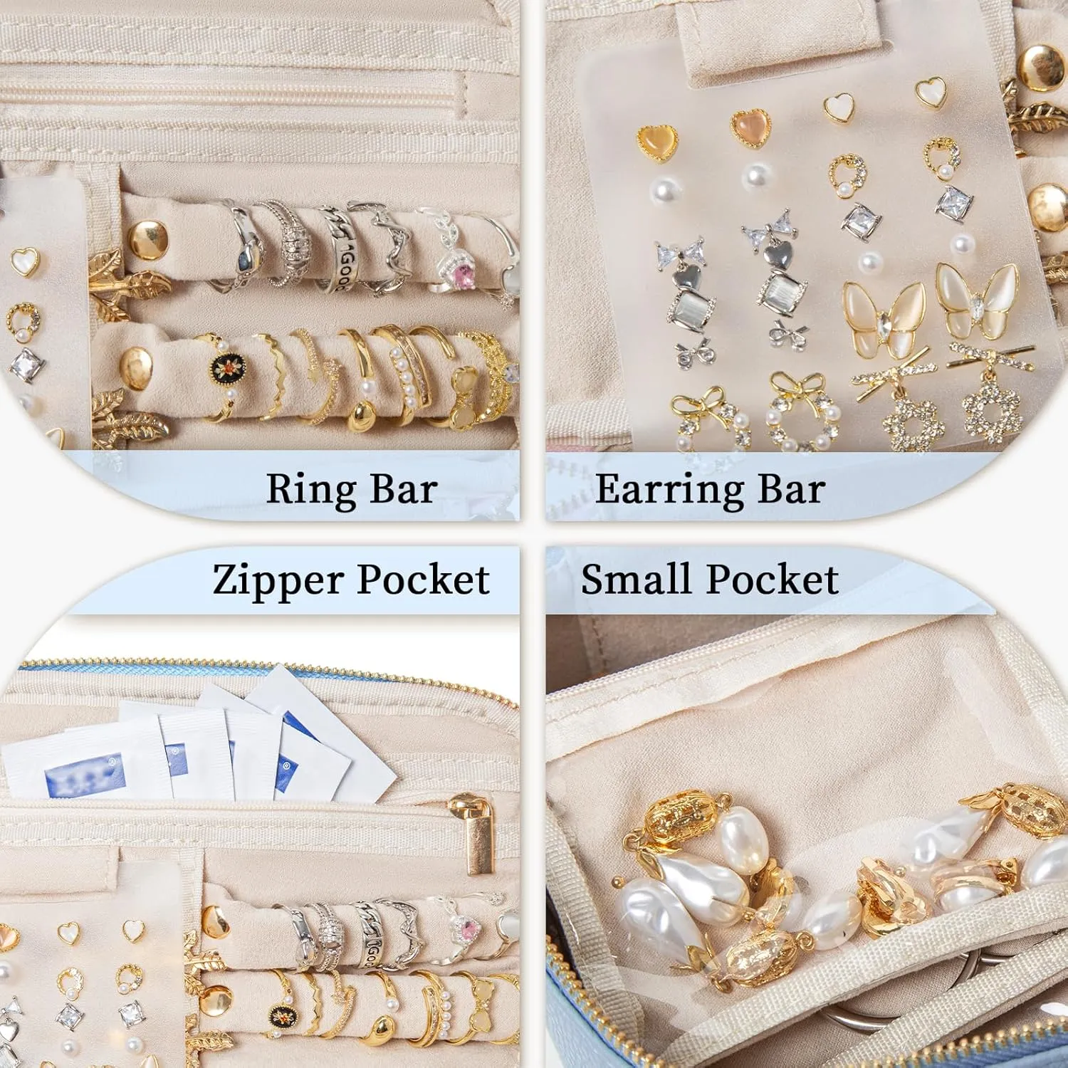 Travel Jewelry Box with 12 Pouches, Leather Jewelry Organizer Case for Women Girl for Necklace Earring Bracelet Ring, Jewelry Holder Organizer Box,Wedding Birthday Gift Idea