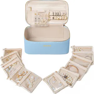 Travel Jewelry Box with 12 Pouches, Leather Jewelry Organizer Case for Women Girl for Necklace Earring Bracelet Ring, Jewelry Holder Organizer Box,Wedding Birthday Gift Idea