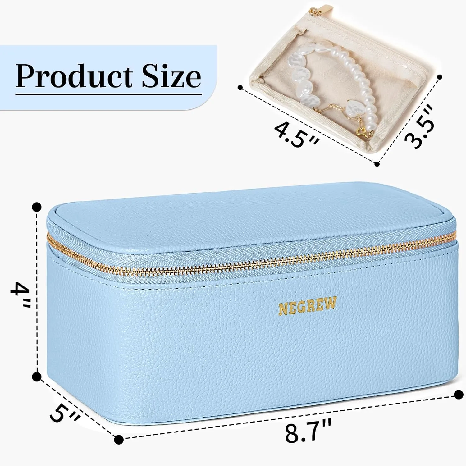 Travel Jewelry Box with 12 Pouches, Leather Jewelry Organizer Case for Women Girl for Necklace Earring Bracelet Ring, Jewelry Holder Organizer Box,Wedding Birthday Gift Idea