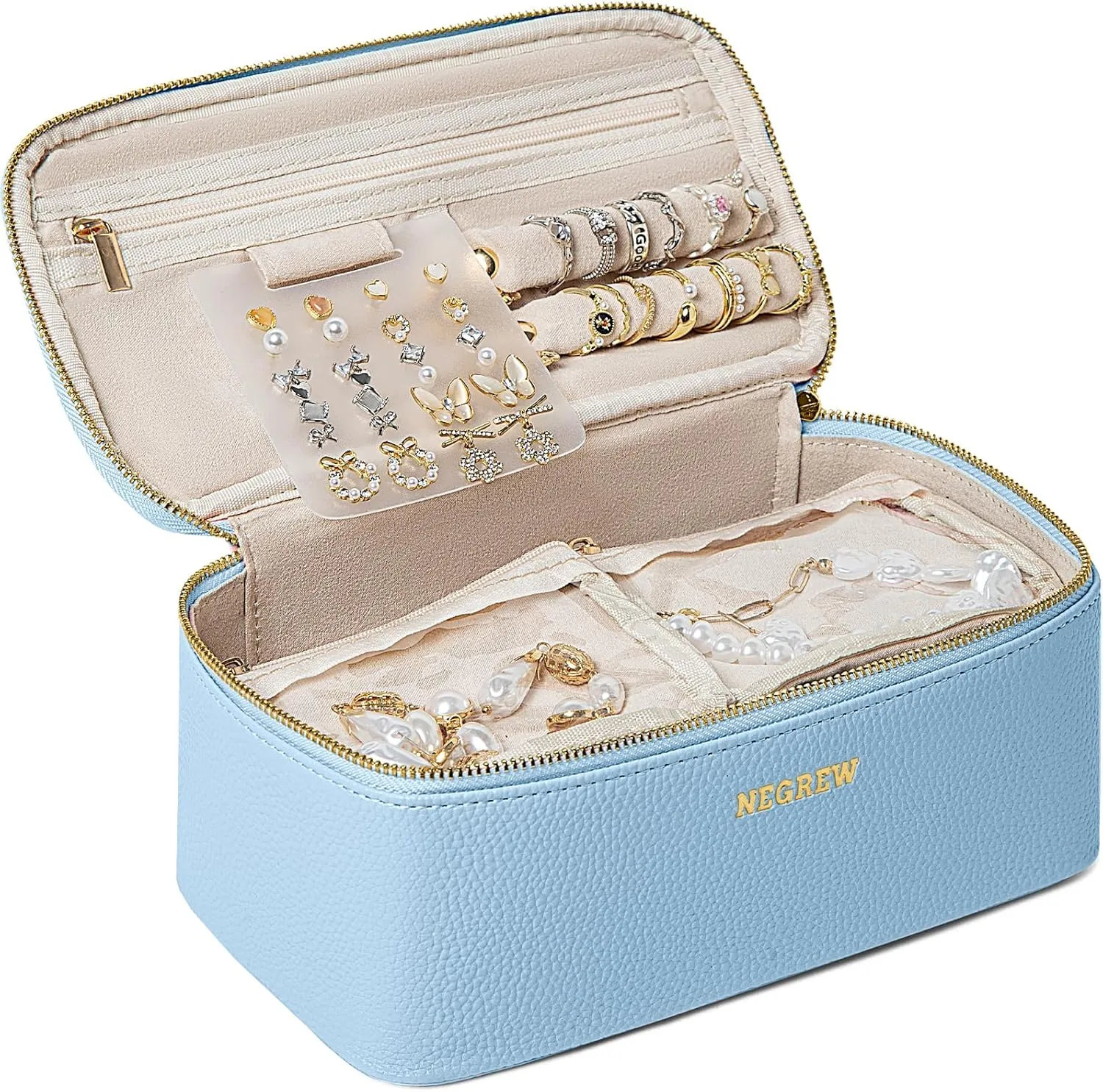 Travel Jewelry Box with 12 Pouches, Leather Jewelry Organizer Case for Women Girl for Necklace Earring Bracelet Ring, Jewelry Holder Organizer Box,Wedding Birthday Gift Idea